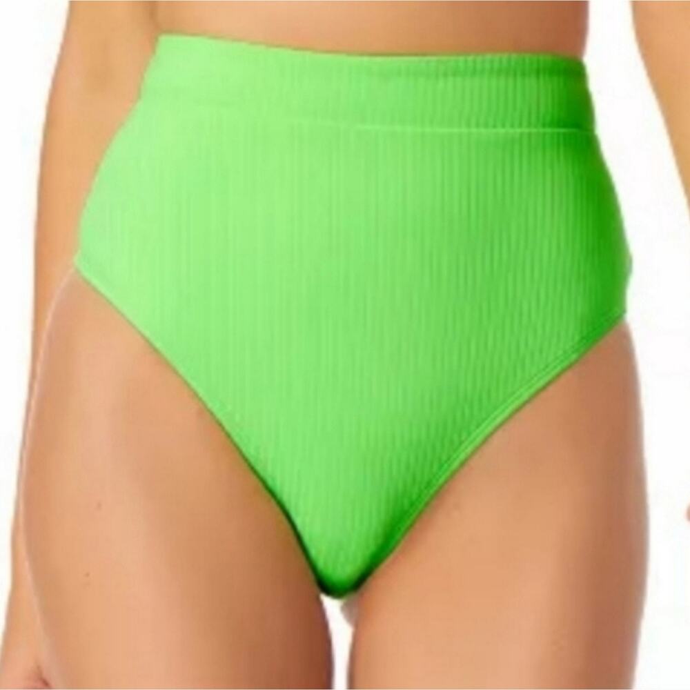 CALIFORNIA WAVES HIGH-WAIST BIKINI SWIM BOTTOMS Mint Neon